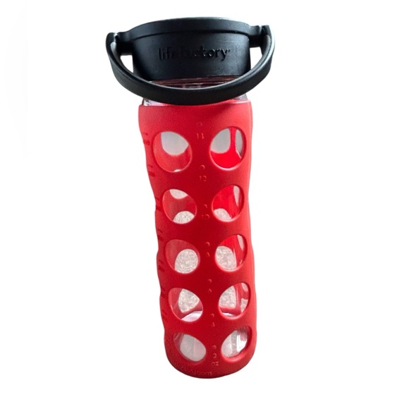 NEW Lifefactory 12oz Glass Water Bottle, Red Silicone Sleeve - Picture 1 of 3